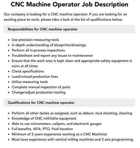 cnc machine operator job requirements|cnc machine operator job role.